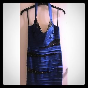 Bebe Satin and Lace Halter Cocktail Dress